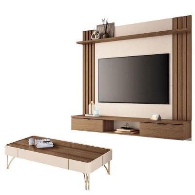 Painel Para Tv Suspenso Solus E Mesa De Centro Cadenza Castanho Off White – Hb Móveis