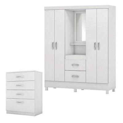 Cômoda Astral E Guarda Roupa Casal Lord Branco Flex - Demóbile