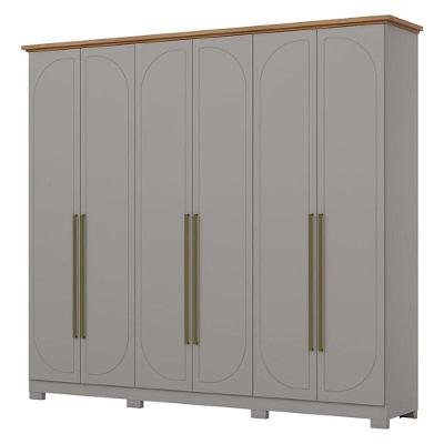 Guarda Roupa Casal Americano Prime 6 Portas 6 Gavetas Com Pés Cinza Nature - Henn