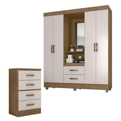 Guarda Roupa Casal Capela E Cômoda 4 Gavetas Lite Nature Off White – Móveis Leão