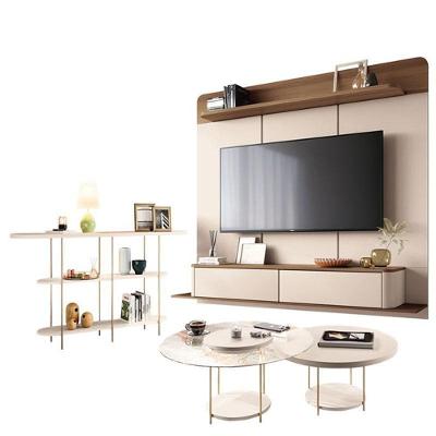 Home Suspenso Galax Castanho Off White E Aparador Infinity E Kit Mesa De Centro Sky Off White- Hb Móveis