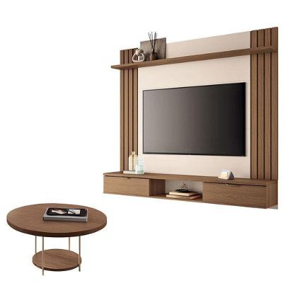 Painel Para Tv Suspenso Solus E Mesa De Centro Sky Castanho Off White – Hb Móveis