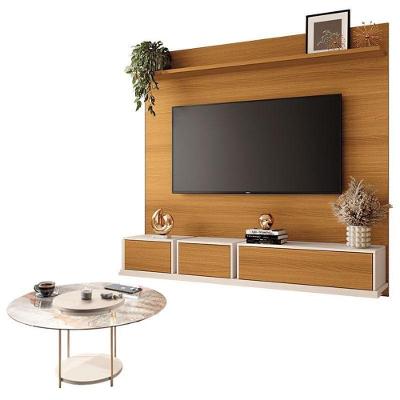 Home Suspenso Max Cinamomo Off White E Mesa De Centro Sky Com Tampo De Vidro Off White- Hb Móveis
