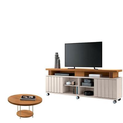 Rack Bancada Rivera 1.8 Com Mesa De Centro Sky Cinamomo Off White – Hb Móveis
