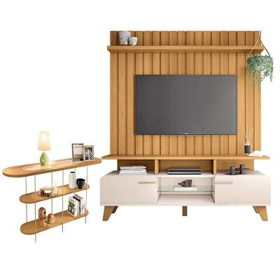 Rack Bancada Essenza E Painel Link 1.6 Com Aparador Infinity Off White Cinamomo – Hb Móveis