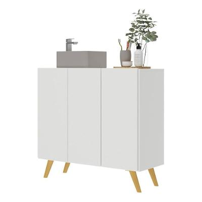 Gabinete Banheiro 3 Portas Retrô 90Cm Multimóveis V5030 Branco/Natural Branco/Natural