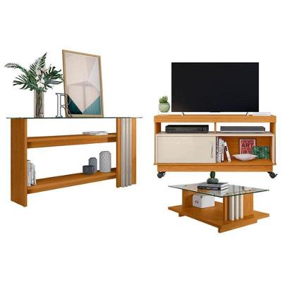 Rack Bancada Artur Com Aparador E Mesa De Centro Frizz Cinamomo Off White - Madetec