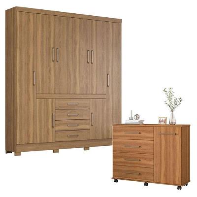 Cômoda Flora E Guarda Roupa Casal New Realce Amêndola Touch - Demóbile