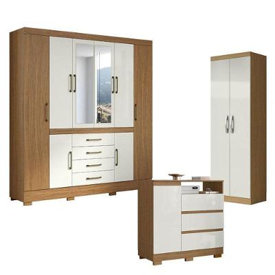 Guarda Roupa Casal Nápole 2045149 E Armário Multiuso New 2000192 E Cômoda 2014143 Atacama Off White - Aramóveis