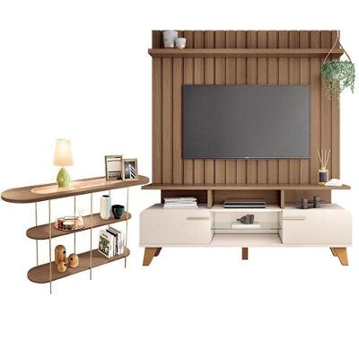 Rack Bancada Essenza E Painel Link 1.6 Com Aparador Infinity Off White Castanho – Hb Móveis