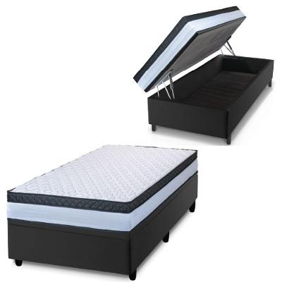 Cama Box Baú Solteiro Colchão Com Molas Ensacadas 88x188x63cm Dunas Branco/preto Hellen Branco/pre