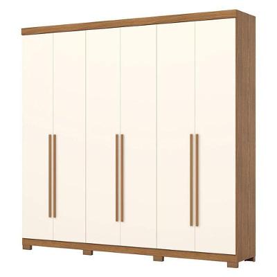 Guarda Roupa Casal Pétrus 6 Portas 4 Gavetas Com Pés Nature Off White - Henn