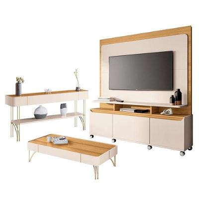 Estante Home Theater Quantum E Aparador Vivant E Mesa De Centro Cadenza Off White Cinamomo– Hb Móveis