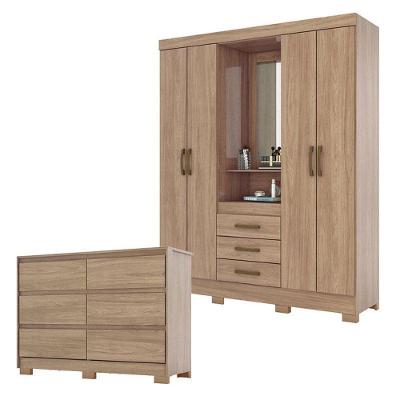 Cômoda Ravenna E Guarda Roupa Solteiro Nápole Jequitibá Brilho - Henn
