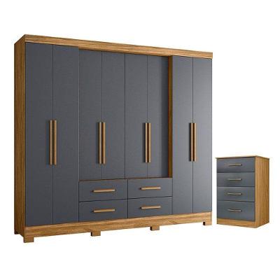 Guarda Roupa Casal San Lorenzo E Cômoda Ms913 Freijó Cinza – Moval