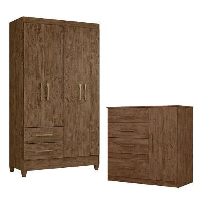 Guarda Roupa Solteiro Chile E Cômoda Vênus Castanho Wood Flex – Moval