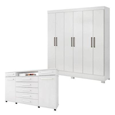 Cômoda London E Guarda Roupa Casal Prático Branco - Demóbile