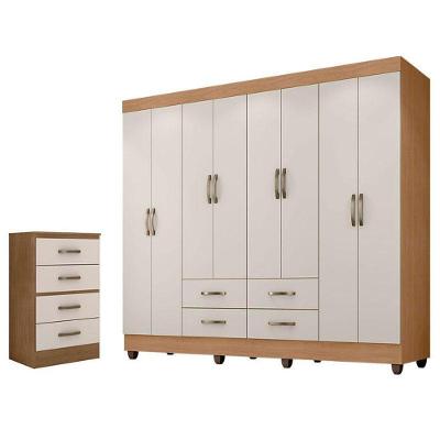 Guarda Roupa Casal Porto Com Cômoda Lite 4 Gavetas Nature Off White – Móveis Leão