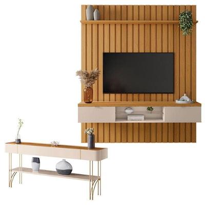 Painel Para Tv Home Suspenso Ripado You Illusion 1.8 Com Aparador Vivant Off White - Hb Móveis
