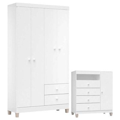 Cômoda E Guarda Roupa 4 Portas Baby Kids Branco Flex – Incorplac