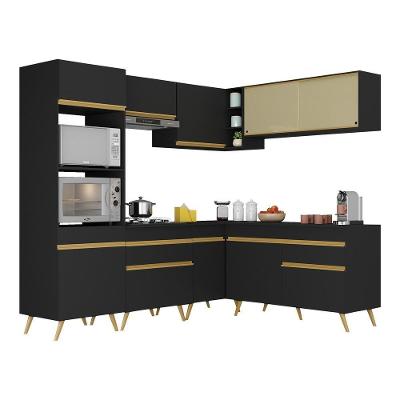 Cozinha Completa De Canto Multimóveis Preto/dourado