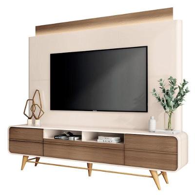 Estante Home Theater Nobre Off White Castanho – Hb Móveis