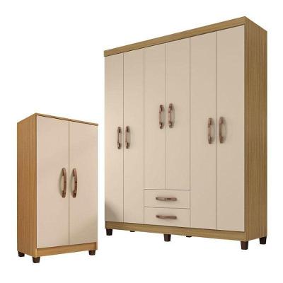 Guarda Roupa Casal Módena Com Armário Multiuso Recife Carvalho Americano Off White – Incorplac