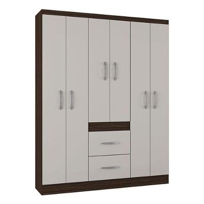 Guarda Roupa Casal Milão 6 Portas Chocolate Off White – Poquema