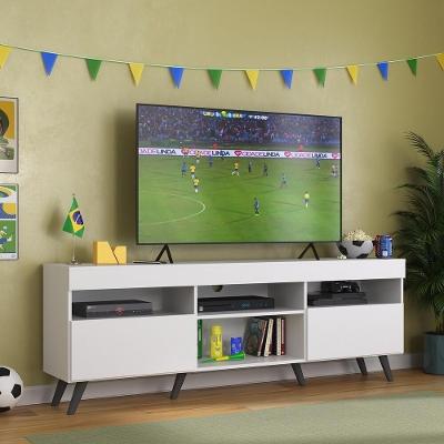 Rack Tv 65" Retrô e 2 Portas Espanha Mp3327 Branco Preto