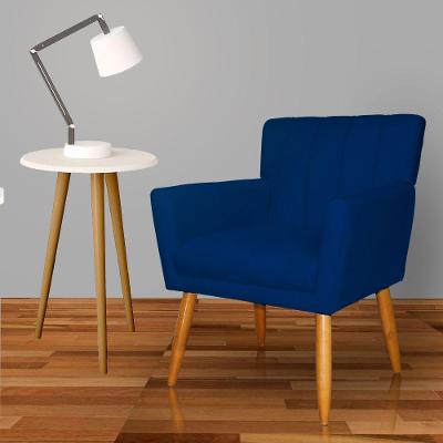 Poltrona Recepção Glam Tecido Veludo Azul Marinho