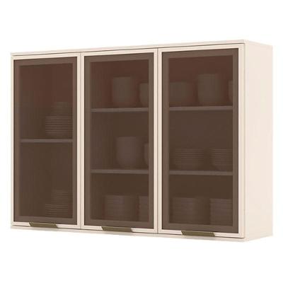 Armário Aéreo 3 Portas De Vidro 120 Cm Connect Off White – Henn