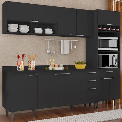 Armário De Cozinha Com Tampo Cp02 240cm Pérola Preto Z34 - Mpozenato