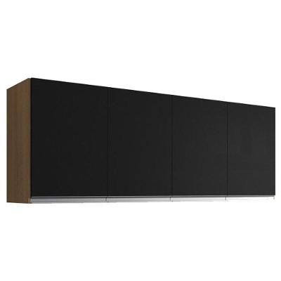Armário Aéreo Para Cozinha Andréia 4 Portas 150 Cm Amendoa Preto - Ajl