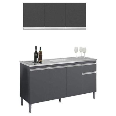Balcão De Pia Tatiane 145 Cm E Armário Aéreo Andréia 3 Portas 120 Cm Cinza Fosco – Ajl