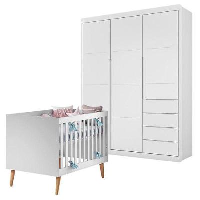 Berço Americano Ludmila E Guarda Roupa Blenda Branco Acetinado - Phoenix