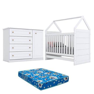 Berço Montessoriano Americano E Cômoda Infantil Mississipi Branco Com Colchão Ortobom – Henn