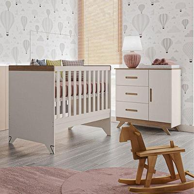 Berço Americano E Cômoda Ambiente Retro Maya Off White Carvalho – Canaã