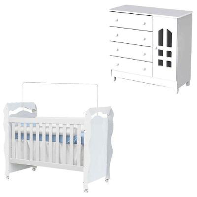 Berço Americano New Nanda E Cômoda Infantil Selena Branco Brilho – Carolina