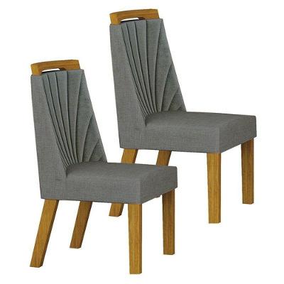 Cadeira Para Mesa De Jantar Liz Mdf Kit 2 Peças Freijó Linho Cinza – Leifer Móveis