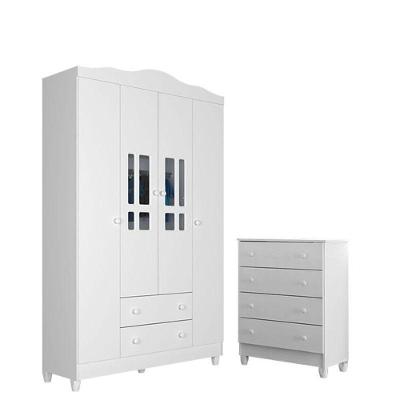 Cômoda Gaveteiro E Guarda Roupa Ariel 4 Portas Branco Brilho - Carolina