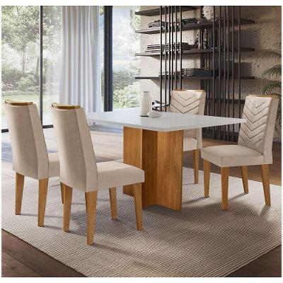 Mesa Olivia em Mdf Com 4 Cadeiras Creme, Off White e Imbuia