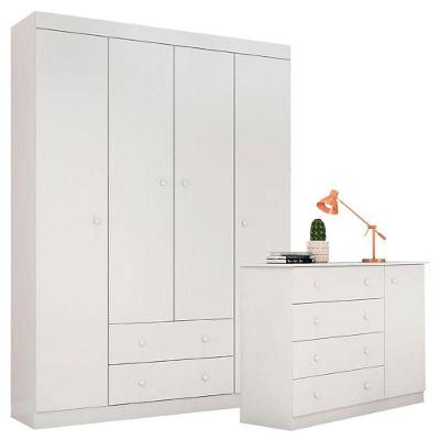 Cômoda E Guarda Roupa Infantil Helena Branco Brilho - Phoenix