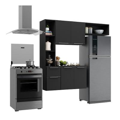 Armário De Cozinha Compacta Com Balcão Sofia Multimóveis V2004 Preto Preto