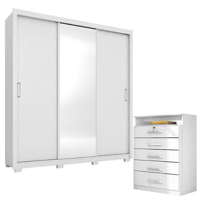 Cômoda Triunfo E Guarda Roupa Casal Residence Branco Com Pés - Demóbile