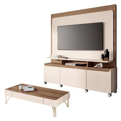 Estante Home Theater Quantum E Mesa De Centro Cadenza Off White Castanho – Hb Móveis