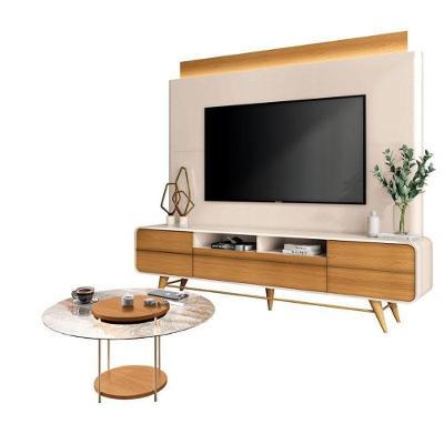 Estante Home Theater Nobre Off White Cinamomo E Mesa De Centro Sky Com Tampo De Vidro Cinamomo – Hb Móveis