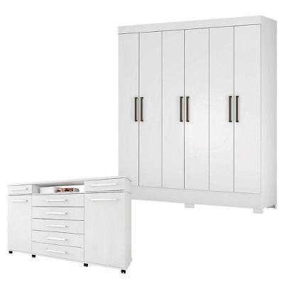Cômoda London E Guarda Roupa Casal Verso Branco - Demóbile