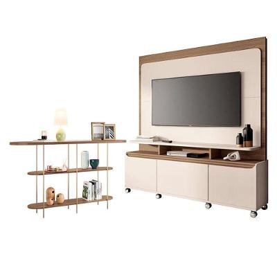 Estante Home Theater Quantum Off White Castanho E Aparador Infinity Castanho – Hb Móveis