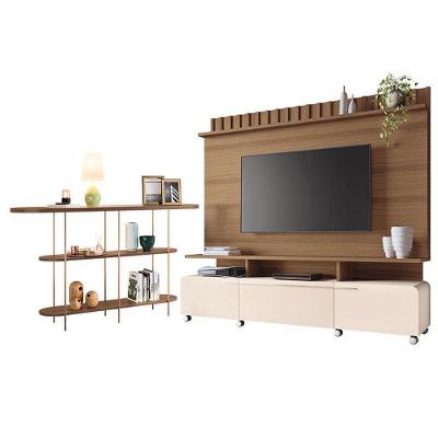 Estante Home Theater Artís Off White Castanho E Aparador Infinity Castanho – Hb Móveis