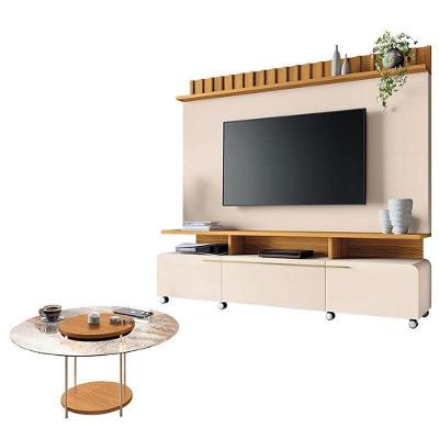 Estante Home Theater Artís Off White Cinamomo E Mesa De Centro Sky Com Tampo De Vidro Cinamomo – Hb Móveis